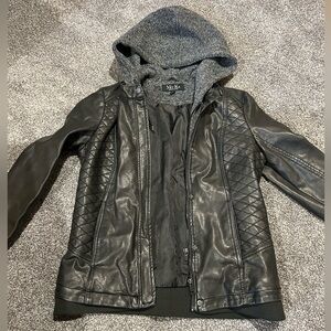Mo-Ka Black Quilted Leather Jacket with Hood
